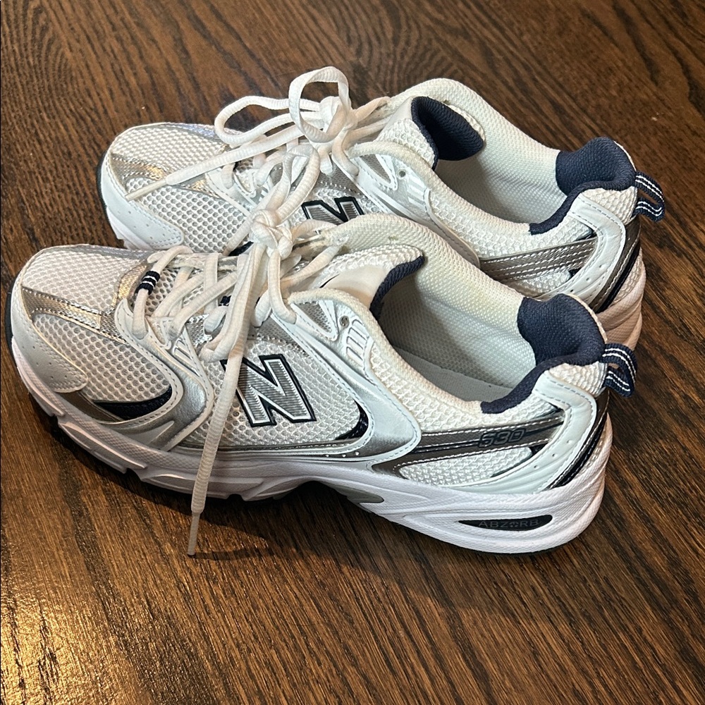 New Balance White and Navy Athletic Shoes